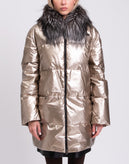 RRP€2115 FABIANA FILIPPI Down Quilted Coat IT42 US6 S Metallic Padded Fox Fur gallery photo number 5