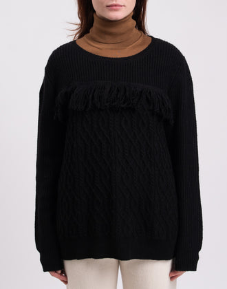 RRP €120 DIANA GALLESI Black Jumper Size M Angora Wool Blend Fringe Round Neck gallery photo number 4