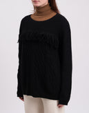 RRP €120 DIANA GALLESI Black Jumper Size M Angora Wool Blend Fringe Round Neck gallery photo number 5