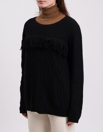 RRP €120 DIANA GALLESI Black Jumper Size M Angora Wool Blend Fringe Round Neck gallery photo number 5