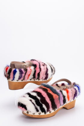 RRP €185 MOU Mink Fur Clog Shoes EU 37 UK4 US6 Studded Multicoloured gallery photo number 1