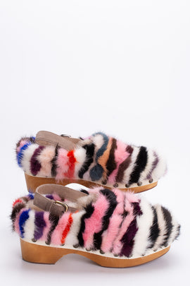 RRP €185 MOU Mink Fur Clog Shoes EU 37 UK4 US6 Studded Multicoloured