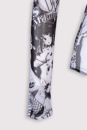 RRP€200 GCDS Sheer Body Top S Vulgar Print Long Sleeves High Neck Made in Italy gallery photo number 6