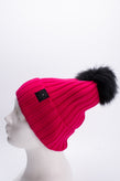 RRP€145 MOOSE KNUCKLES Merino Wool Beanie Cap One Size Pink Fox Fur Pom Pom gallery photo number 2