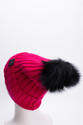 RRP€145 MOOSE KNUCKLES Merino Wool Beanie Cap One Size Pink Fox Fur Pom Pom gallery photo number 3