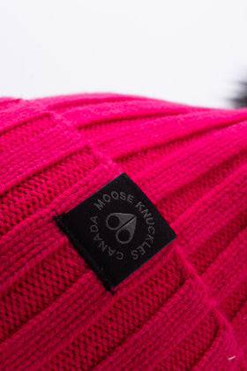 RRP€145 MOOSE KNUCKLES Merino Wool Beanie Cap One Size Pink Fox Fur Pom Pom gallery photo number 5