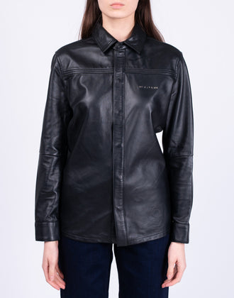 RRP €966 1017 ALYX 9SM Drake Leather Shirt IT40 US4 UK8 S Popper Front Black gallery photo number 5