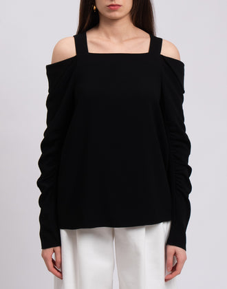 RRP €570 TIBI Top Blouse Size US 4 / S Black Cold Shoulders Zipped Square Neck gallery photo number 4