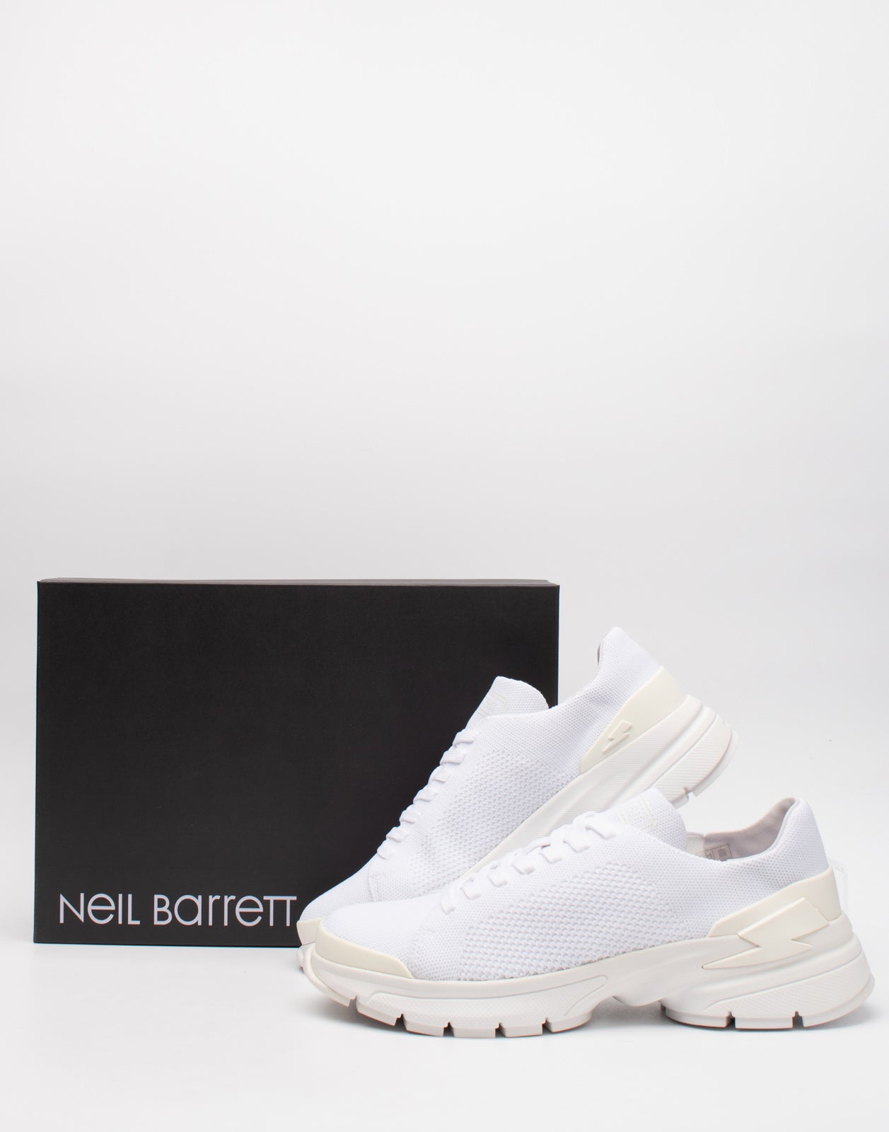 RRP€540 NEIL BARRETT Sneakers US12 UK11 EU45 White Knitted Thunderbolt gallery main photo