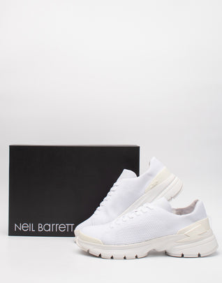 RRP€540 NEIL BARRETT Sneakers US12 UK11 EU45 White Knitted Thunderbolt