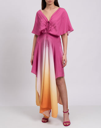 RRP €370 MAJE Rachelly Dress EU36 US4 UK8 S Asymmetric Pink Tie Dye Plunge Neck gallery photo number 2