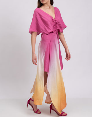 RRP €370 MAJE Rachelly Dress EU36 US4 UK8 S Asymmetric Pink Tie Dye Plunge Neck