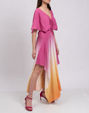 RRP €370 MAJE Rachelly Dress EU36 US4 UK8 S Asymmetric Pink Tie Dye Plunge Neck gallery photo number 6