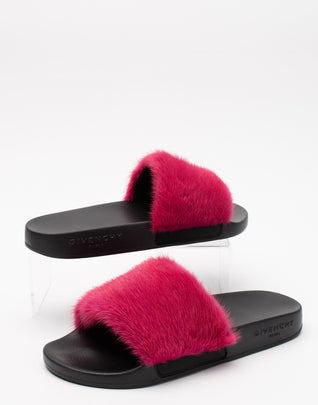 RRP€475 GIVENCHY Mink Fur Slide Sandals US6 EU36 UK3 Pink Footbed Made in Italy