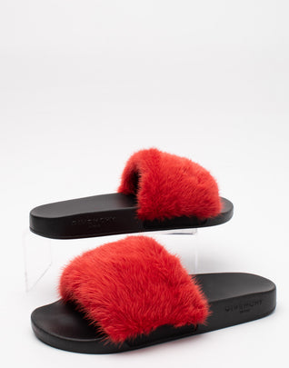 RRP€475 GIVENCHY Mink Fur Slide Sandals US6 UK3 EU36 Footbed Made in Italy