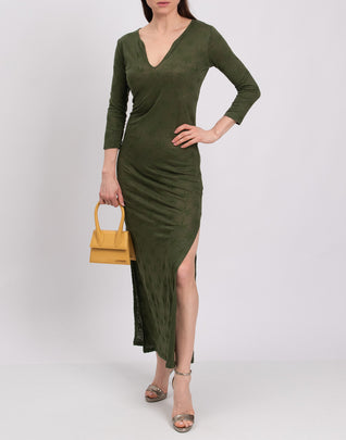 RRP€275 MAJESTIC FILATURES Linen Knitted Maxi Dress Size 1 S Cannabis Embroidery