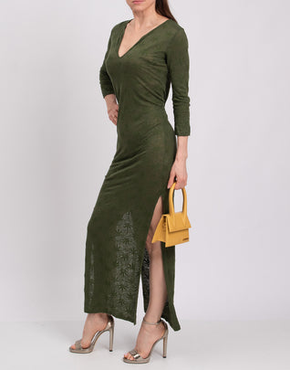 RRP€275 MAJESTIC FILATURES Linen Knitted Maxi Dress Size 1 S Cannabis Embroidery