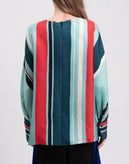 RRP €1728 LORO PIANA Silk Twill Blouse Size M Striped Side Slit Long Sleeve gallery photo number 7