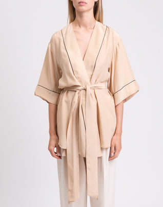 RRP€300 KIKI DE MONTPARNASSE Silk Kimono Pyjama Robe Size XS Waist Tie V-Neck