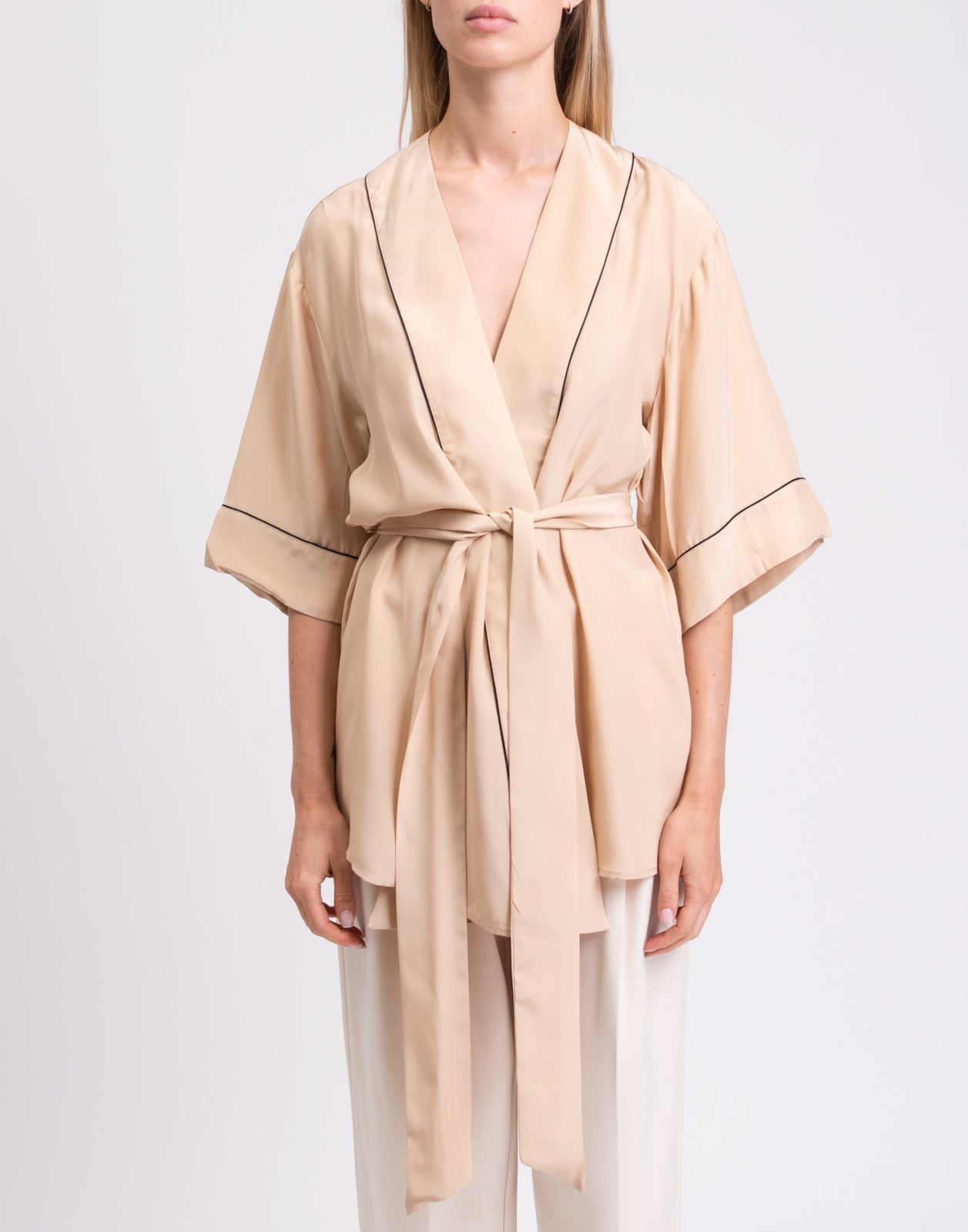 RRP€300 KIKI DE MONTPARNASSE Silk Kimono Pyjama Robe Size XS Waist Tie V-Neck gallery main photo