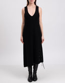 RRP €880 NEIL BARRETT Wool Knitted Midi Dress Size M Black Lace-Up Trim V-Neck gallery photo number 4