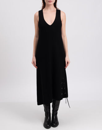 RRP €880 NEIL BARRETT Wool Knitted Midi Dress Size M Black Lace-Up Trim V-Neck gallery photo number 4