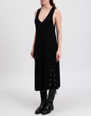 RRP €880 NEIL BARRETT Wool Knitted Midi Dress Size M Black Lace-Up Trim V-Neck gallery photo number 5