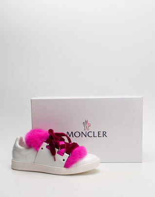 RRP€450 MONCLER Ambre Leather Sneakers US8 UK5 EU38 Mink Fur Made in Italy