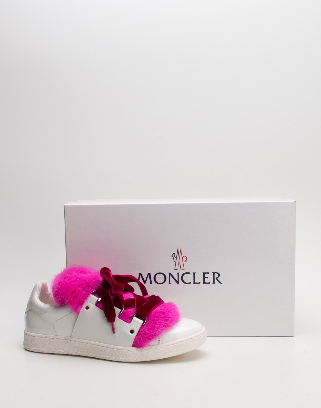 RRP€450 MONCLER Ambre Leather Sneakers US8 UK5 EU38 Mink Fur Made in Italy gallery main photo