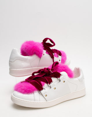 RRP€450 MONCLER Ambre Leather Sneakers US8 UK5 EU38 Mink Fur Made in Italy