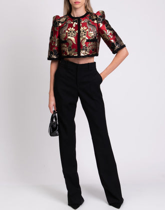 RRP €1820 DOLCE & GABBANA Jacquard Cropped Jacket IT40 US4 UK8 XS Silk Blend gallery photo number 1