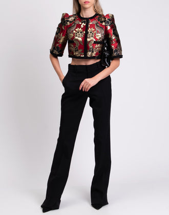 RRP €1820 DOLCE & GABBANA Jacquard Cropped Jacket IT40 US4 UK8 XS Silk Blend gallery photo number 2