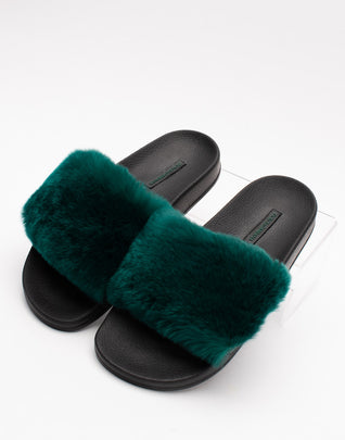 RRP €410 DOLCE & GABBANA Rabbit Fur Slide Sandals US6 UK3 EU36 Footbed Green