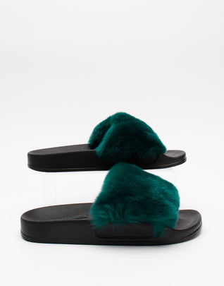 RRP €410 DOLCE & GABBANA Rabbit Fur Slide Sandals US7 UK4 EU37 Green Footbed