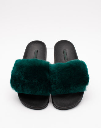 RRP €410 DOLCE & GABBANA Rabbit Fur Slide Sandals US6 UK3 EU36 Footbed Green gallery photo number 3