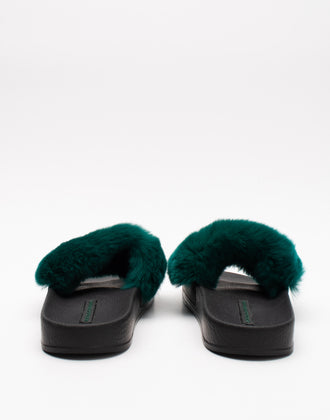 RRP €410 DOLCE & GABBANA Rabbit Fur Slide Sandals US7 UK4 EU37 Green Footbed gallery photo number 5