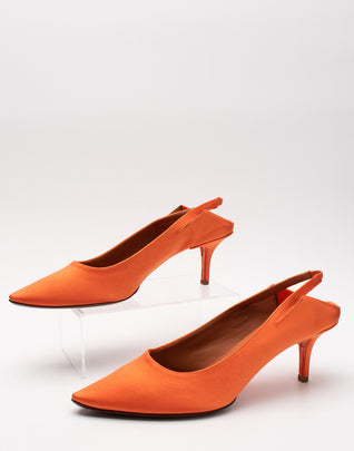 RRP €1520 VETEMENTS Satin Slingback Shoes US5 UK2 EU35 Orange Unfinished Design