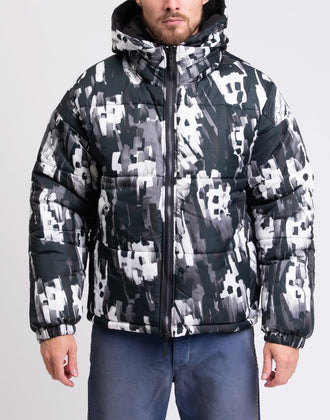 RRP€680 JUST CAVALLI Puffer Jacket IT48 US38 M Padded Brushed Print Hooded gallery photo number 1