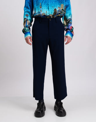 RRP €990 GUCCI Wool Flat Front Trousers IT50 US40 L Blue Cropped Made in Italy gallery photo number 5