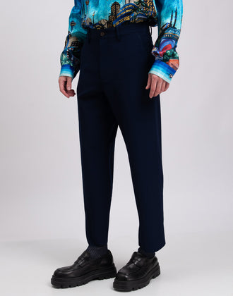 RRP €990 GUCCI Wool Flat Front Trousers IT50 US40 L Blue Cropped Made in Italy gallery photo number 6