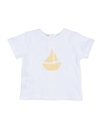 LA STUPENDERIA Pique T-Shirt Top Size 12M Printed Boat Popper Back Made in Italy gallery photo number 1