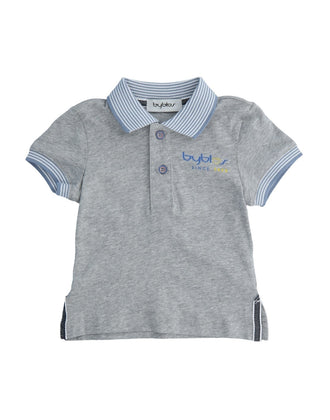 BYBLOS Polo Shirt 6M Melange Effect Coated Logo Split Sides Made in Italy gallery photo number 1