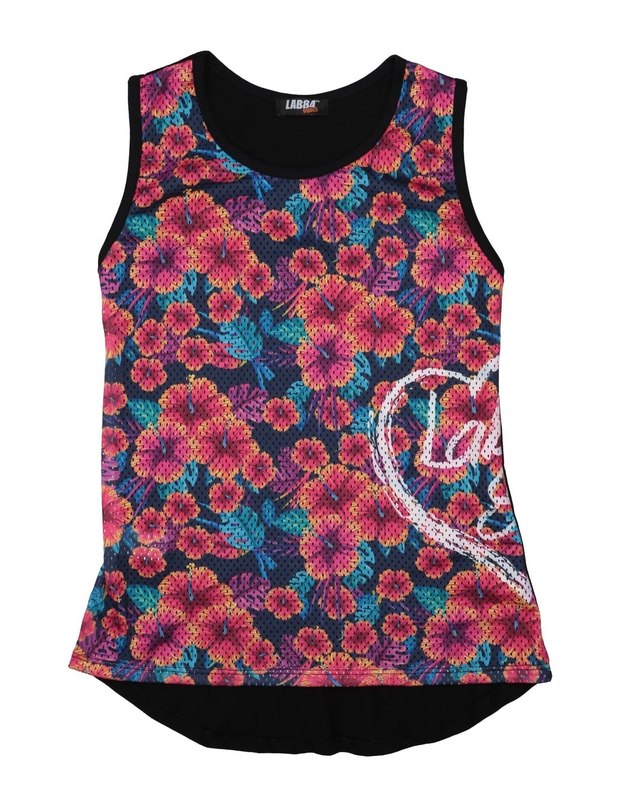 LAB84 DUDES Vest Top Size 14Y Floral Pattern Openwork Dipped Hem gallery main photo