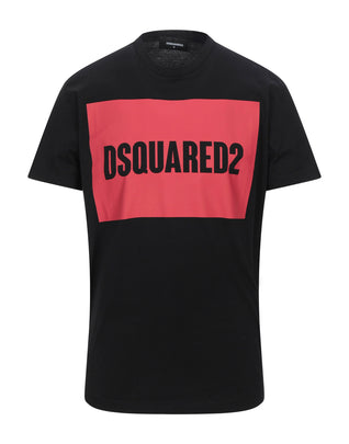 RRP €200 DSQUARED2 T-Shirt Size XL Black Print Logo Short Sleeves Round Collar