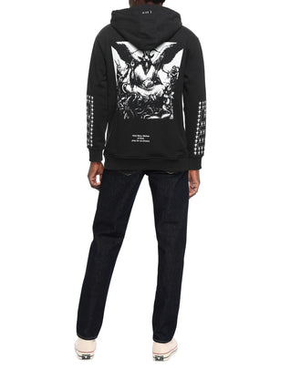 IHS Hoodie Size S Baphomet Back Printed Inscriptions Two Tone Long Sleeve