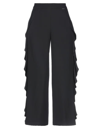 NENETTE Wide Leg Trousers Size IT 40 Black Ruffle Sides Zipped Back Cropped gallery photo number 1