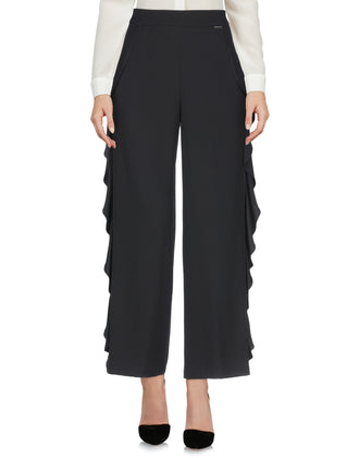NENETTE Wide Leg Trousers Size IT 40 Black Ruffle Sides Zipped Back Cropped gallery photo number 2