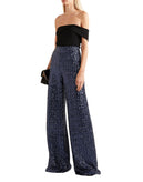 RRP €1210 ROLAND MOURET Fabien Sequined Trousers US4 UK8 S Blue Wide Leg gallery photo number 1