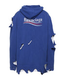 RRP€1350 BALENCIAGA Unisex Ripped Jumper Size S Worn Look Logo Embroidery Hooded gallery photo number 2