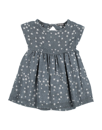 YELLOWSUB Smock Dress Size 9-12M Two Tone Star Pattern Ruched gallery photo number 1